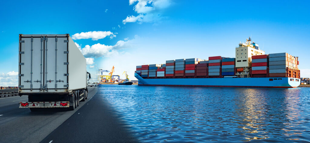 Delivery of seafood from a fishing boat to the store. Chilled seafood is delivered to the factory. The catch is immediately processed in food production. Food industry.